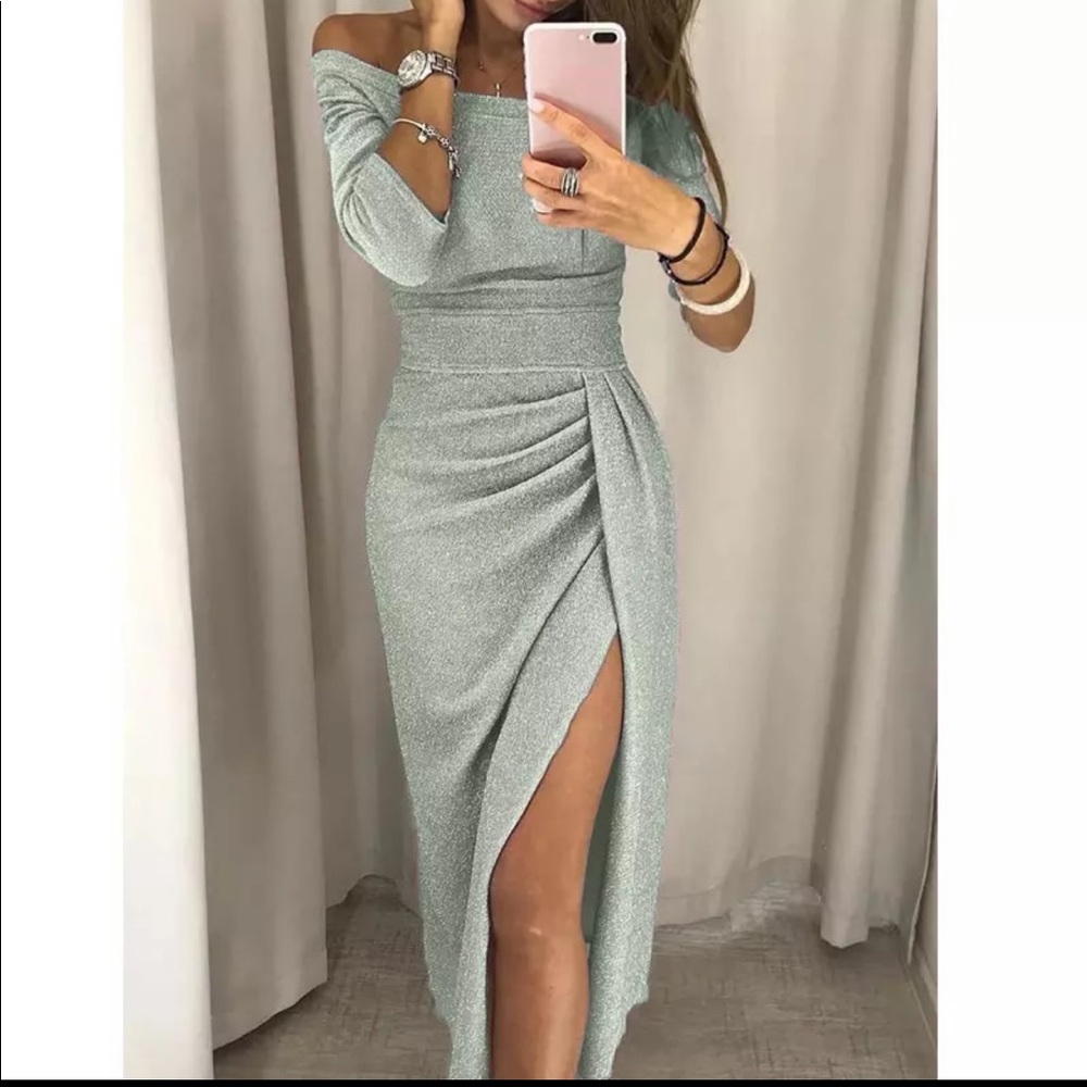 Off The Shoulders Elegant Silver Bodycon Dress